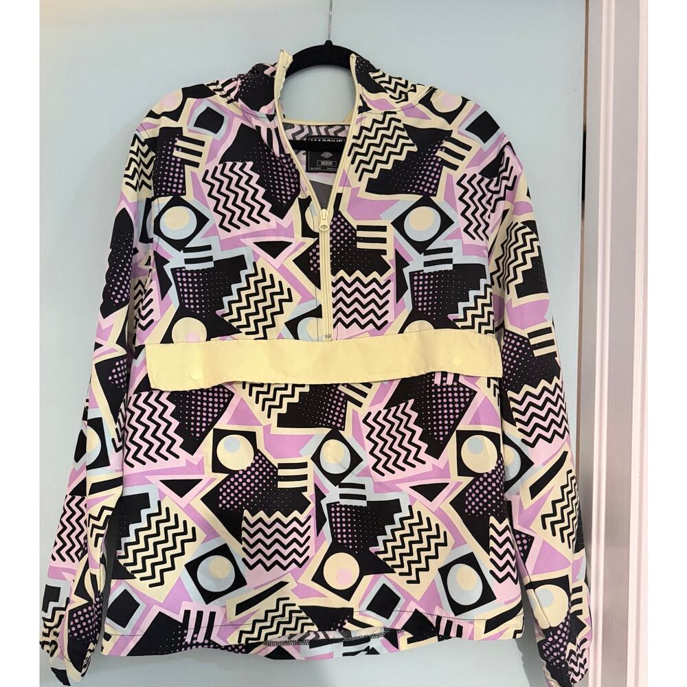 Retro 90s Style Geometric Windbreaker Jacket